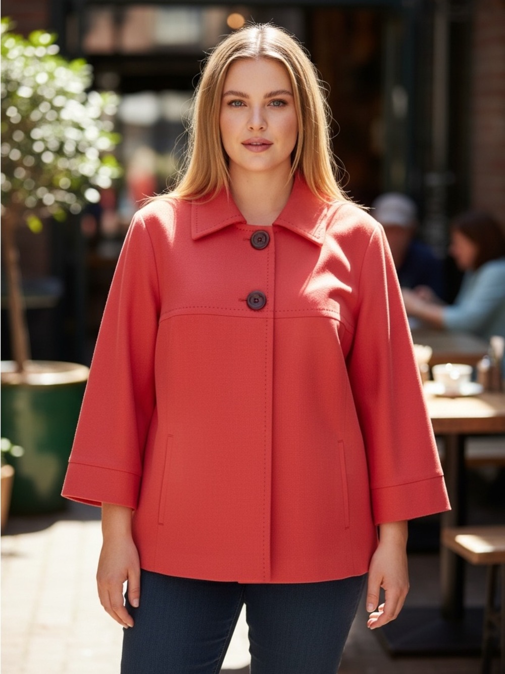Dressbarn Red Lined 2 Button 3/4 sleeve Dressy, Pockets Lightweight Jacket SZ 1X